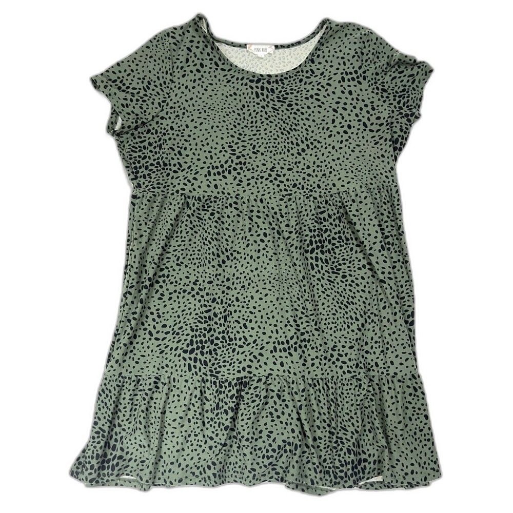 Pink Rose Olive Green Animal Print Babydoll Dress 2X Tiered Curvy Plus
